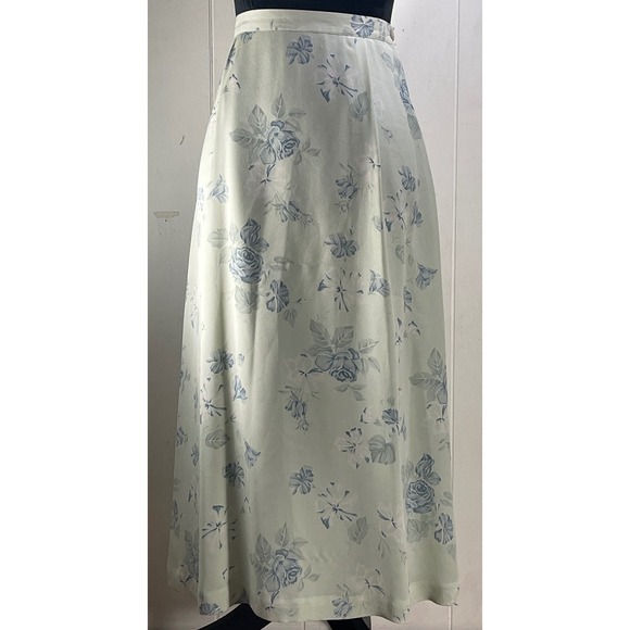 Talbots Petites Floral Maxi Skirt Size 14 Pale Green Blue Pure Silk Lined - Picture 1 of 10